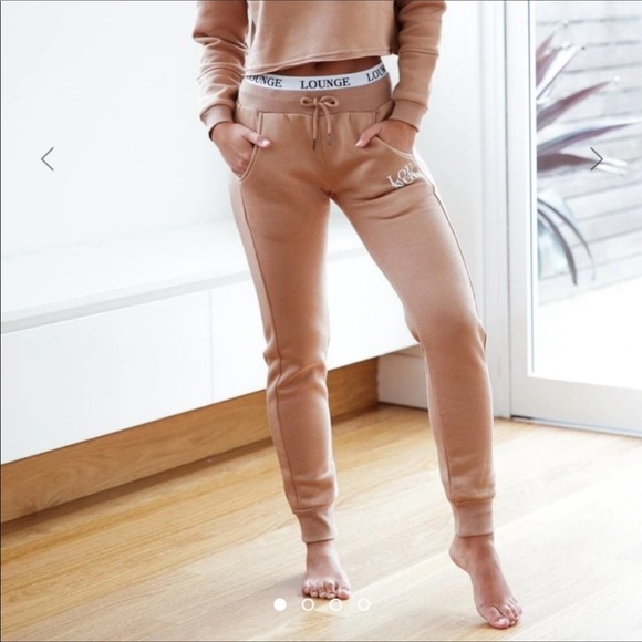 LOUNGE Pants - LOUNGE fitted fleece joggers nude sand sweatpants